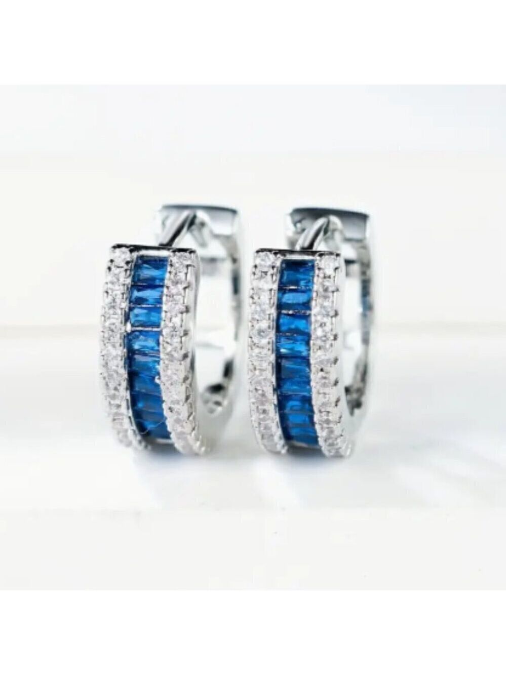Small Huggie Earrings with Tons of Bling Blue 1416